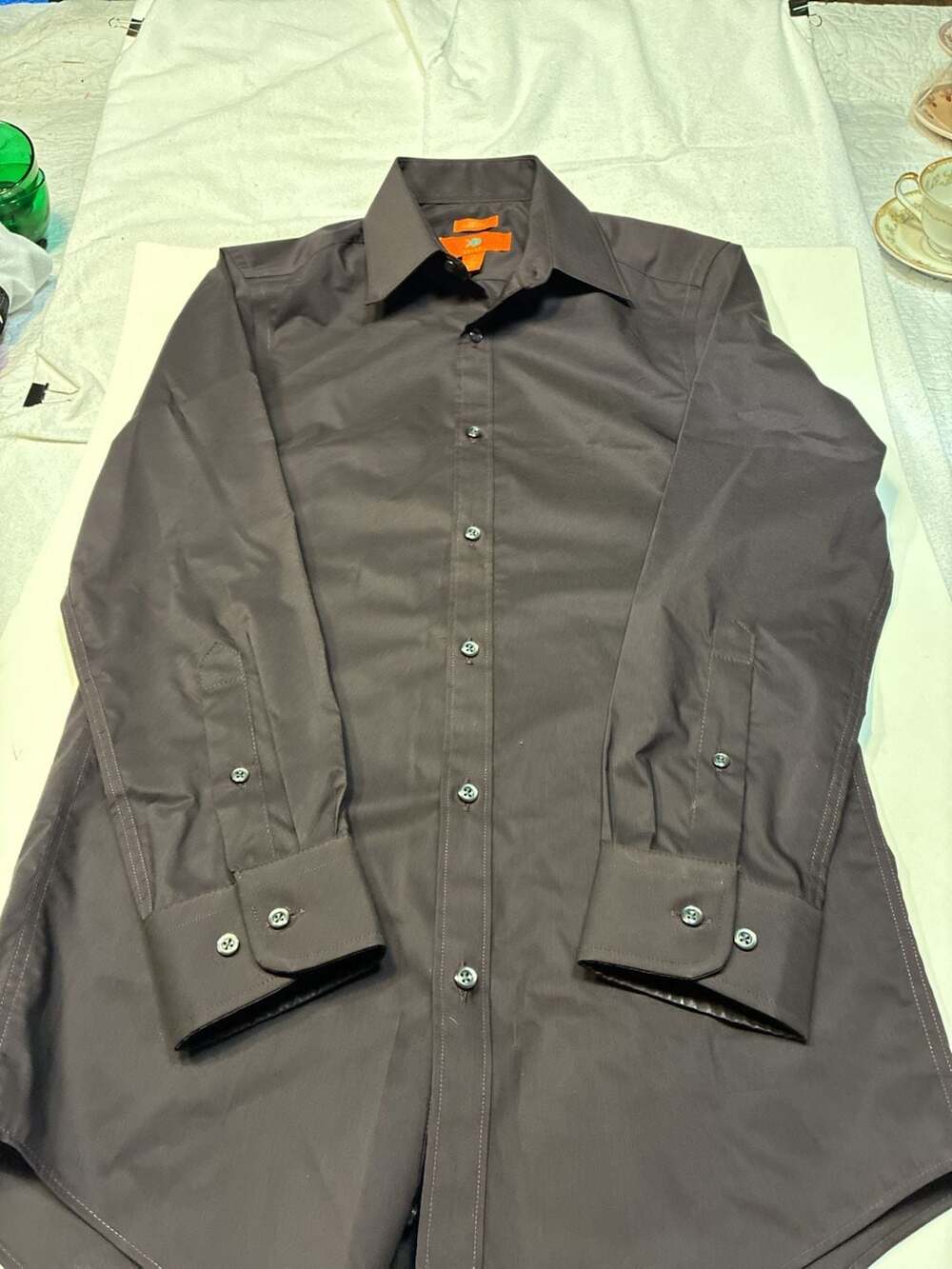Egara Men's Long Sleeve Stretch Extreme Slim Fit Dress Shirt Dark Brown